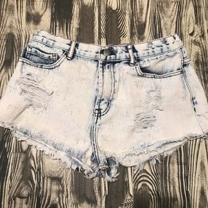 Forever 21 acid wash fringe denim shorts